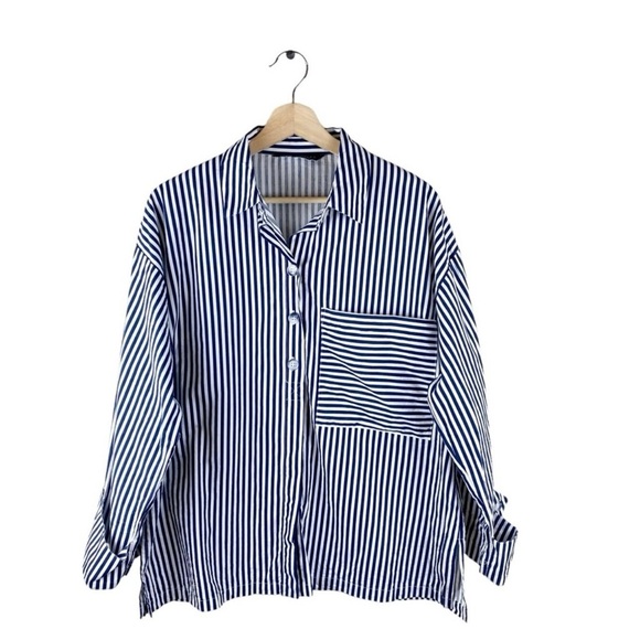 ZARA POPLIN STRIPS BUTTON OVERSIZED - Picture 4 of 7